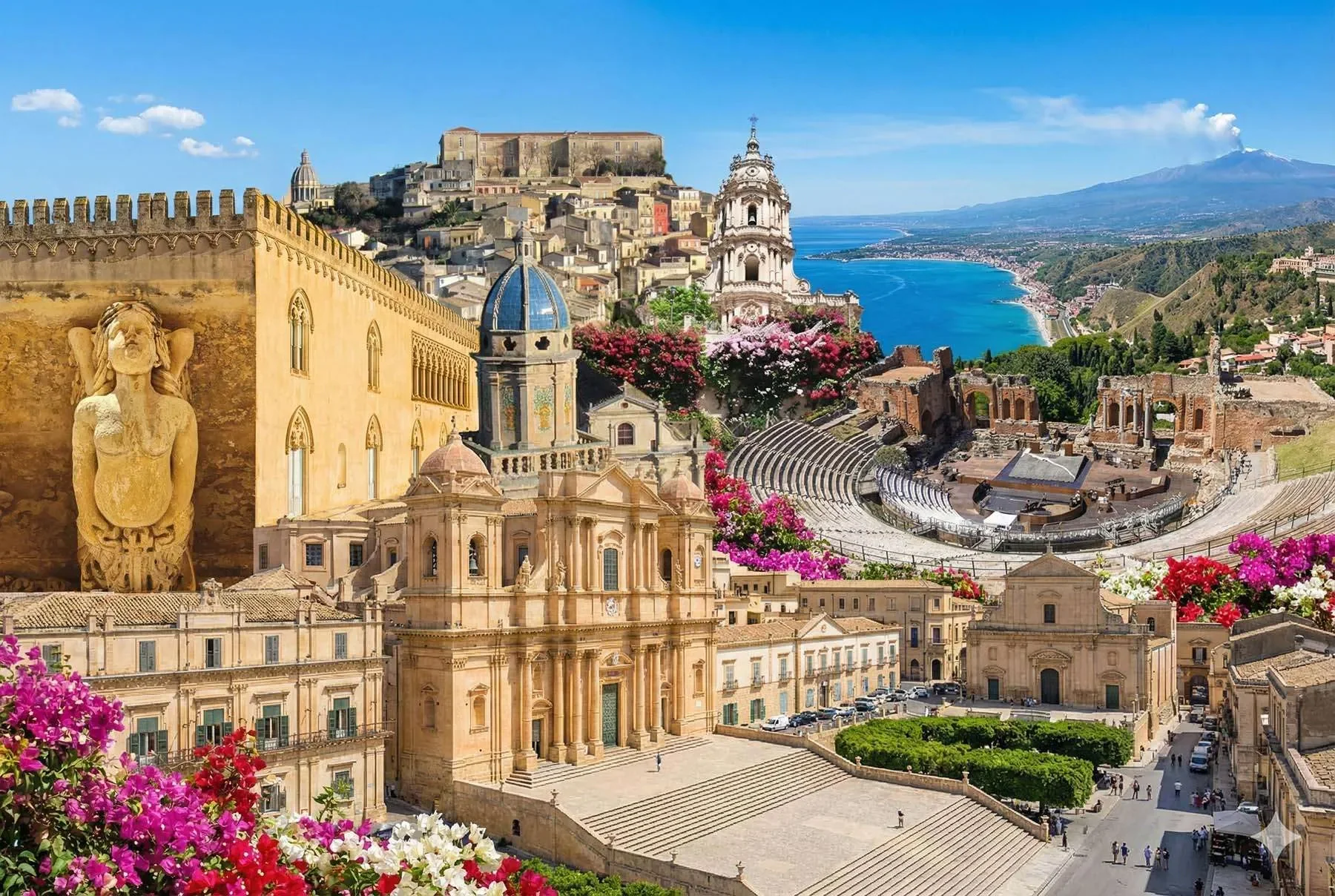 Messina Uferpromenade, Kathedrale und Strasse von Messina in Sizilien