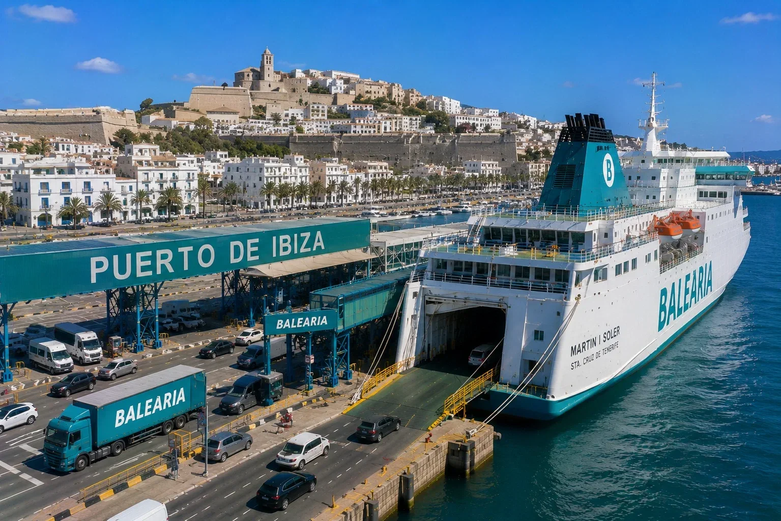 Liegeplätze für Passagierfähren im Hafen von Ibiza in der Stadt Ibiza